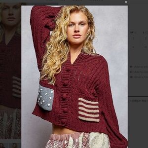 POL “ Luna ” POL Chenille Cardigan Sweater with American Flag Weave 68